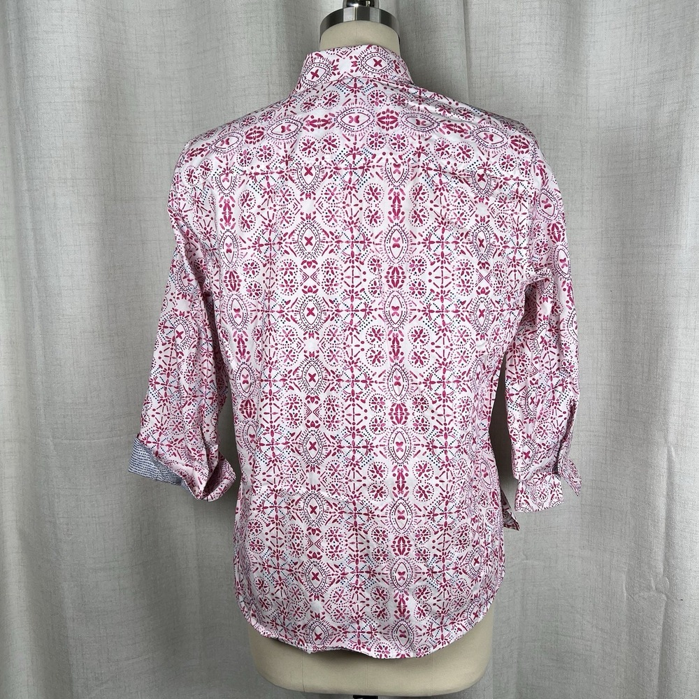 Foxcroft Easy Care Button Down Geometric Pink Blu… - image 6